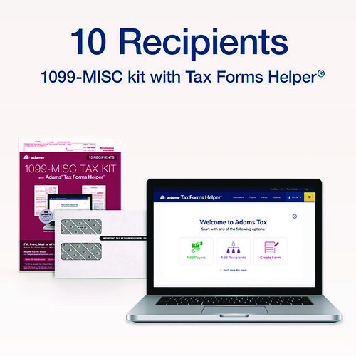 Picture of 4-Part 1099-MISC Tax Form Kit with Security Envelopes and Tax Forms Helper, 2024, 8 x 5, 2 Forms/Sheet, 10 Forms Total