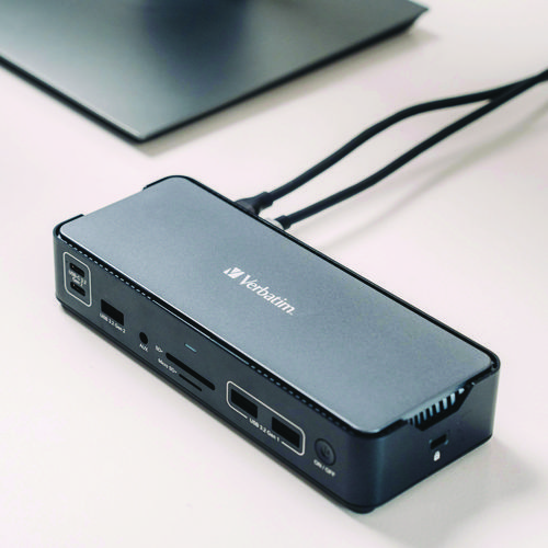 Picture of USB-C Pro Docking Station 15-in-1, Audio/DisplayPort/HDMI/Micro SD/RJ45/SD/USB-A/USB-C, Gray