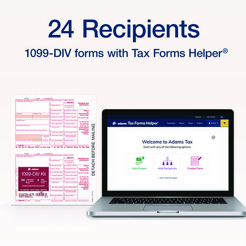 Picture of 4-Part 1099-DIV Tax Forms with Tax Forms Helper, Fiscal Year: 2024, 4-Part Carbonless, 8 x 5.5, 2 Forms/Sheet, 24 Forms Total