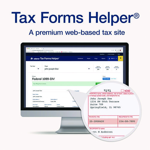 Picture of 4-Part 1099-DIV Tax Forms with Tax Forms Helper, Fiscal Year: 2024, 4-Part Carbonless, 8 x 5.5, 2 Forms/Sheet, 24 Forms Total