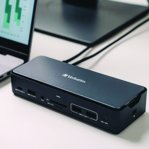 Picture of USB-C Pro Docking Station 15-in-1 256GB Vi3000 SSD, Audio/DisplayPort/HDMI/Micro SD/RJ45/SD/USB-A/USB-C, Gray