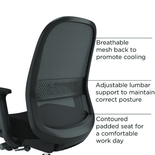 Picture of Kempton Ergonomic Fabric Mesh Swivel Task Chair, Supports Up to 275 lb, 18.31 to 22.17 Seat Height, Black Seat/Back/Base