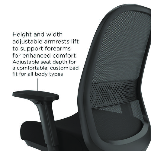 Picture of Kempton Ergonomic Fabric Mesh Swivel Task Chair, Supports Up to 275 lb, 18.31 to 22.17 Seat Height, Black Seat/Back/Base