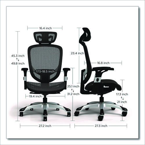 Picture of Minerva Ergonomic Mesh Swivel Task Chair, Supports Up to 275 lb, 17.24 to 20.98 Seat Height, Black Seat/Back, Black Base