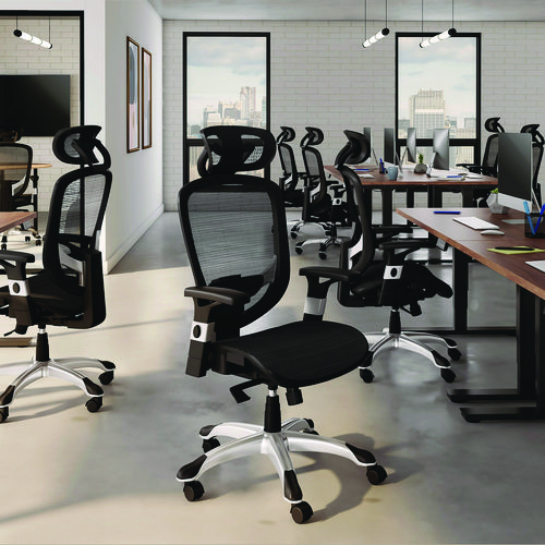 Picture of Minerva Ergonomic Mesh Swivel Task Chair, Supports Up to 275 lb, 17.24 to 20.98 Seat Height, Black Seat/Back, Black Base