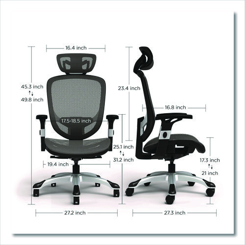 Picture of Minerva Ergonomic Mesh Swivel Task Chair, Supports Up to 275 lb, 17.24 to 20.98 Seat Height, Gray Seat, Gray Back, Black Base