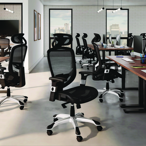 Picture of Minerva Ergonomic Mesh Swivel Task Chair, Supports Up to 275 lb, 17.24 to 20.98 Seat Height, Gray Seat, Gray Back, Black Base