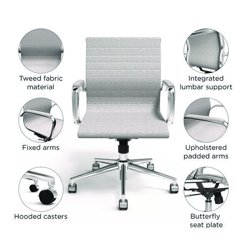 Picture of Siskin Fabric Managers Chair, Supports Up to 275 lb, 16.93 to 20.67 Seat Height, Gray Seat, Gray Back, Chrome Base