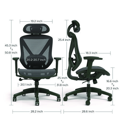 Picture of Taunton Ergonomic Mesh Swivel Task Chair, Supports Up to 275 lb, 17.44 to 20.98 Seat Height, Black Seat/Back, Black Base