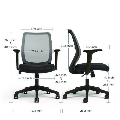 Picture of Wessex Ergonomic Fabric Mesh Swivel Task Chair, Supports Up to 275 lbs, 17.09 to 20.83 Seat Height, Black Seat/Back/Base