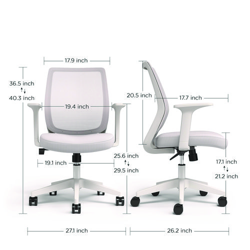 Picture of Wessex Ergonomic Fabric Mesh Swivel Task Chair, Supports Up to 275 lb, 17.09 to 20.83 Seat Height, Gray Seat/Back, White Base