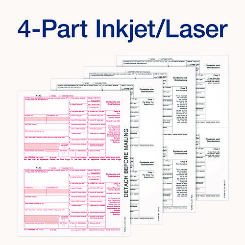 Picture of 4-Part 1099-DIV Tax Forms with Tax Forms Helper, Fiscal Year: 2024, 4-Part Carbonless, 8 x 5.5, 2 Forms/Sheet, 24 Forms Total