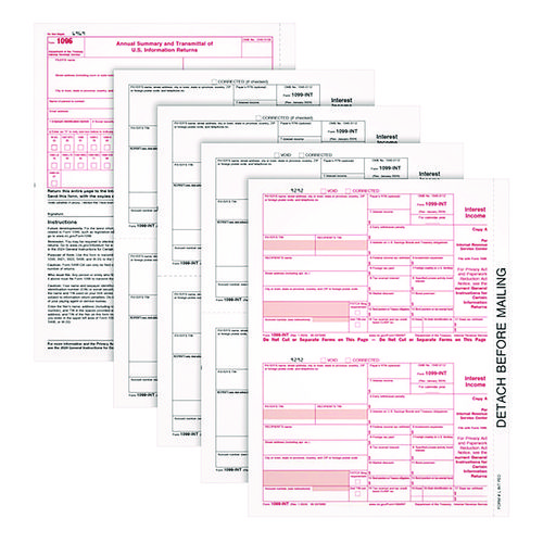 Picture of 4-Part 1099-INT Tax Forms with Tax Forms Helper, Fiscal Year: 2024, 4-Part Carbonless, 8 x 5.5, 2 Forms/Sheet, 24 Forms Total