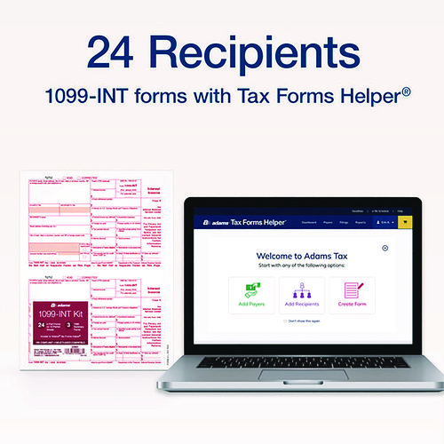 Picture of 4-Part 1099-INT Tax Forms with Tax Forms Helper, Fiscal Year: 2024, 4-Part Carbonless, 8 x 5.5, 2 Forms/Sheet, 24 Forms Total