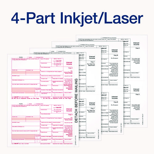 Picture of 4-Part 1099-INT Tax Forms with Tax Forms Helper, Fiscal Year: 2024, 4-Part Carbonless, 8 x 5.5, 2 Forms/Sheet, 24 Forms Total