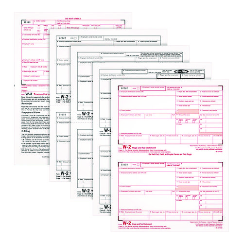 Picture of 4-Part W-2 Tax Forms with Tax Forms Helper, Fiscal Year: 2024, Four-Part Carbonless, 8.5 x 5.5, 2 Forms/Sheet, 50 Forms Total