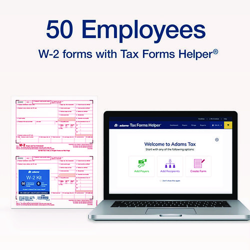 Picture of 4-Part W-2 Tax Forms with Tax Forms Helper, Fiscal Year: 2024, Four-Part Carbonless, 8.5 x 5.5, 2 Forms/Sheet, 50 Forms Total