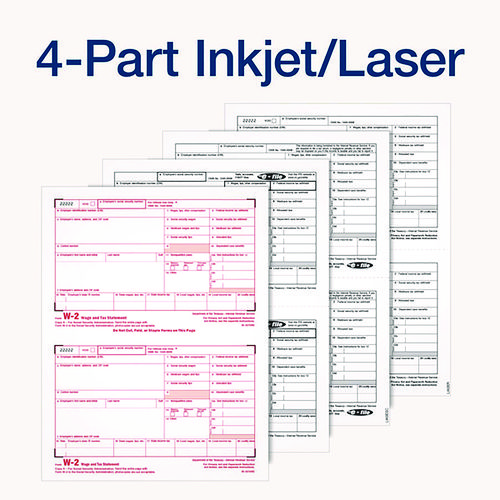 Picture of 4-Part W-2 Tax Forms with Tax Forms Helper, Fiscal Year: 2024, Four-Part Carbonless, 8.5 x 5.5, 2 Forms/Sheet, 50 Forms Total