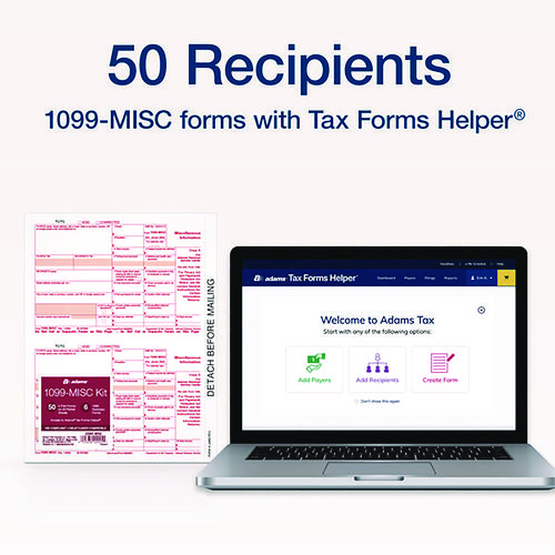 Picture of 4-Part 1099-MISC Tax Forms with Tax Forms Helper, 2024, Four-Part Carbonless, 8.5 x 5.5, 2 Forms/Sheet, 50 Forms Total