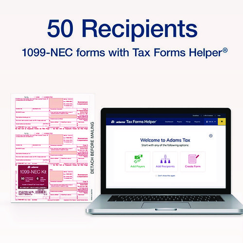 Picture of 4-Part 1099-NEC Tax Forms with Tax Forms Helper, Fiscal Year: 2024, Carbonless, 8.5 x 3.5, 3 Forms/Sheet, 50 Forms Total