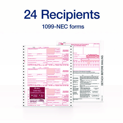 Picture of 4-Part 1099-NEC Continuous Feed Tax Forms, Fiscal Year: 2024, Four-Part Carbonless, 8.5 x 5.5, 2 Forms/Sheet, 24 Forms Total