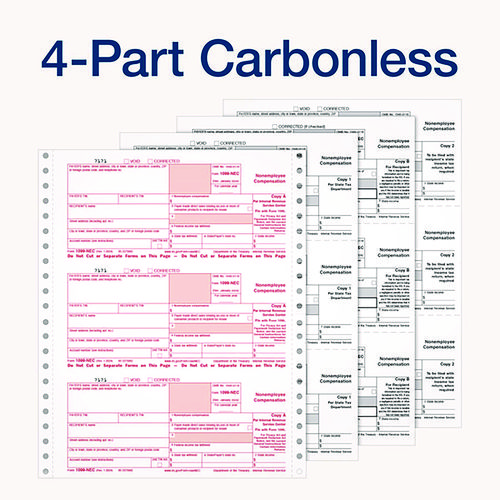 Picture of 4-Part 1099-NEC Continuous Feed Tax Forms, Fiscal Year: 2024, Four-Part Carbonless, 8.5 x 5.5, 2 Forms/Sheet, 24 Forms Total