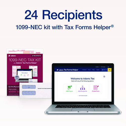 Picture of 4-Part 1099-NEC Tax Form Kit with Security Envelopes and Tax Forms Helper, 2024, 8.5 x 3.5, 3 Forms/Sheet, 24 Forms Total