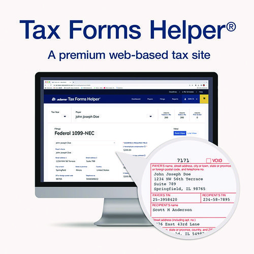 Picture of 4-Part 1099-NEC Tax Form Kit with Security Envelopes and Tax Forms Helper, 2024, 8.5 x 3.5, 3 Forms/Sheet, 24 Forms Total