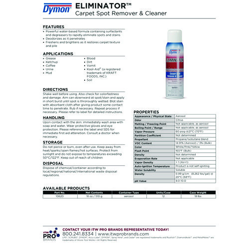 Picture of Eliminator Carpet Spot and Stain Remover, 18 oz Aerosol Spray, 12/Carton