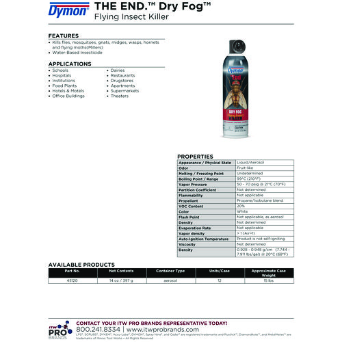 Picture of THE END. Dry Fog Flying Insect Killer, 14 oz Aerosol Spray, 12/Carton