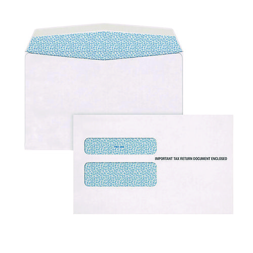 Picture of W-2 Gummed Seal Double-Window Envelopes, Commercial Flap, Gummed Closure, 5.63 x 9, White, 24/Pack