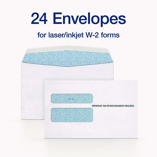 Picture of W-2 Gummed Seal Double-Window Envelopes, Commercial Flap, Gummed Closure, 5.63 x 9, White, 24/Pack