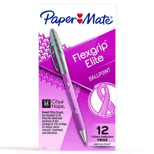 Picture of "Write for Hope" Edition FlexGrip Elite Ballpoint Pen, Retractable, Medium 1 mm, Black Ink, Pink Barrel, Dozen