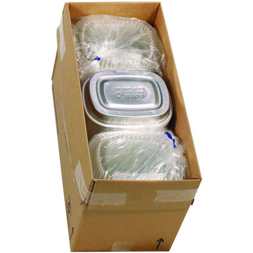 Picture of Classic Carry-Out Container with PET Dome Lid, 22 oz, 8.2 x 6.2 x 1.3, Silver, 100/Carton