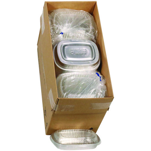 Picture of Classic Carry-Out Container with PET Dome Lid, 22 oz, 8.2 x 6.2 x 1.3, Silver, 100/Carton