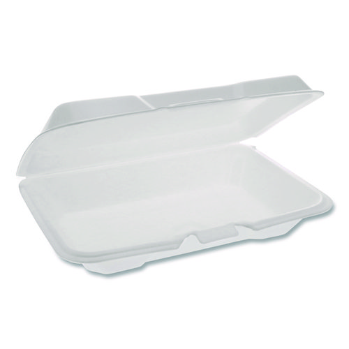 Picture of Conventional Foam Hinged Lid Container, Very Shallow, 9 x 6.5 x 1, White, 150/Carton