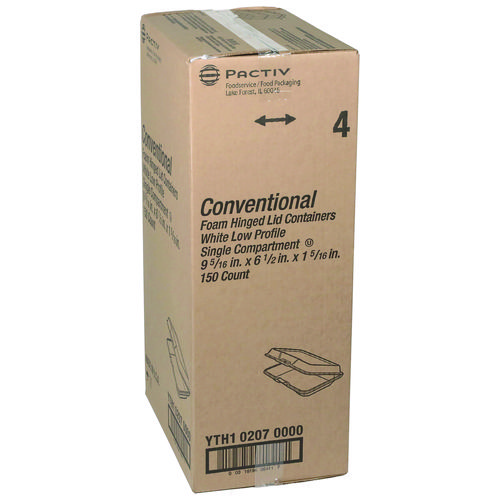 Picture of Conventional Foam Hinged Lid Container, Very Shallow, 9 x 6.5 x 1, White, 150/Carton