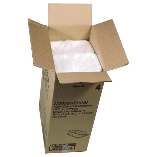 Picture of Conventional Foam Hinged Lid Container, Very Shallow, 9 x 6.5 x 1, White, 150/Carton