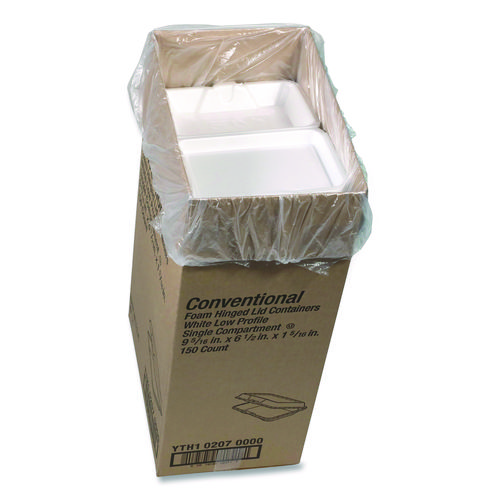 Picture of Conventional Foam Hinged Lid Container, Very Shallow, 9 x 6.5 x 1, White, 150/Carton