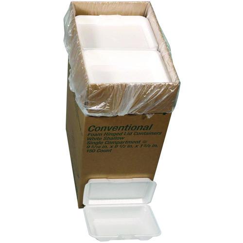 Picture of Conventional Foam Hinged Lid Container, Shallow, 9 x 6.5 x 1.6, White, 150/Carton