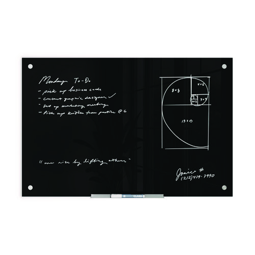 Picture of Black Glass Dry Erase Board, 36" x 24" (Actual Size: 35" x 23"), Black Surface