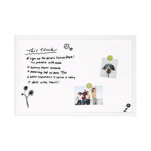 Picture of Magnetic Dry Erase Board with Decor Frame, 30" x 20", White Surface, White Wood Frame