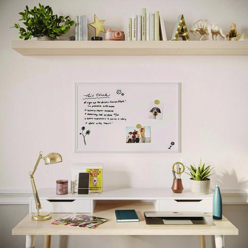 Picture of Magnetic Dry Erase Board with Decor Frame, 30" x 20", White Surface, White Wood Frame