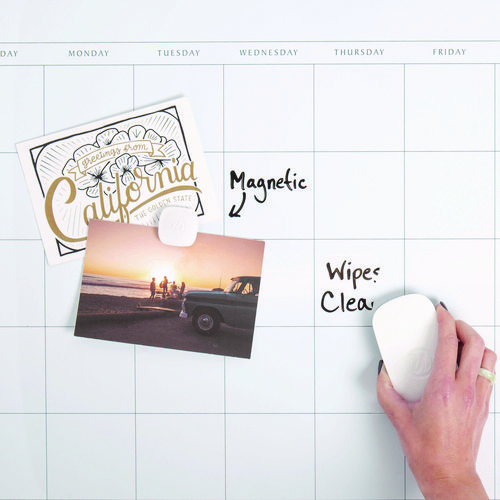 Picture of Magnetic Dry Erase Calendar with Decor Frame, Monthly Planning/Scheduling, 30" x 20", White Surface, White Wood Frame