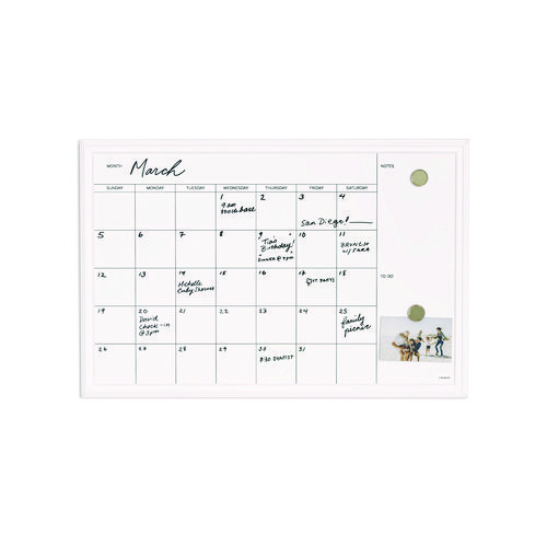 Picture of Magnetic Dry Erase Calendar with Decor Frame, Monthly Planning/Scheduling, 30" x 20", White Surface, White Wood Frame