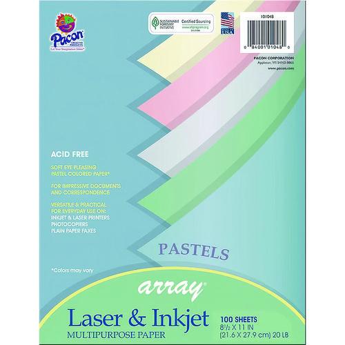 Picture of Array Colored Bond Paper, 20 lb Bond Weight, 8.5 x 11, Assorted Pastel Colors, 100/Pack