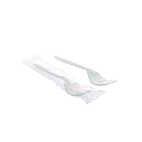Picture of Fieldware Cutlery, Individually Wrapped, Mediumweight Fork, Plastic, White, 1,000/Carton