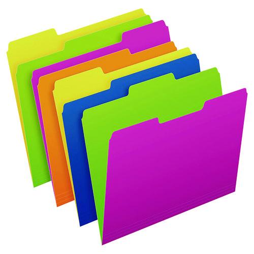 Picture of Glow Twisted 3-Tab File Folder, 1/3-Cut Tabs: Assorted, Letter Size, 0.25" Expansion, Assorted Colors, 12/Pack
