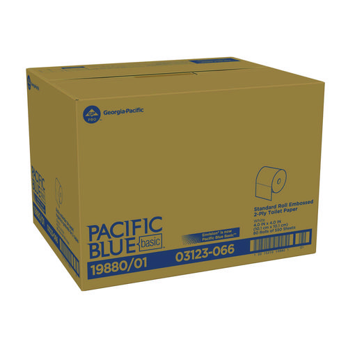 Picture of Pacific Blue Basic Bathroom Tissue, Septic Safe, 2-Ply, White, 550 Sheets/Roll, 80 Rolls/Carton