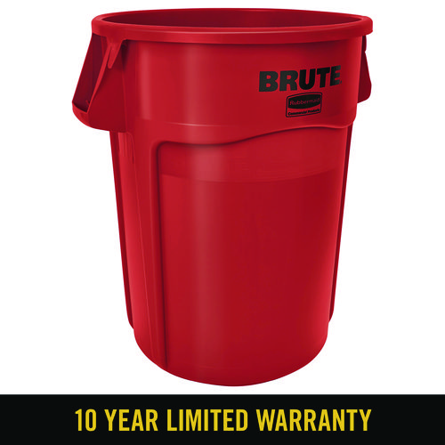 Picture of Vented Round Brute Container, 44 gal, Plastic, Red, 4/Carton